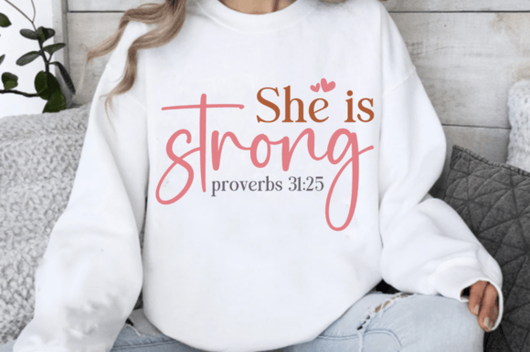 She is Strong SVG + Christian Cross SVG T-Shirt Designs