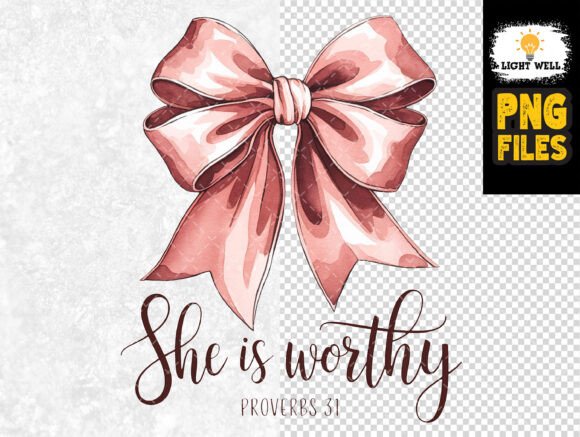 She is Worthy Pink Bow Christian Proverb
