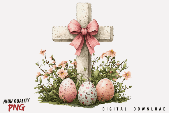 Vintage Easter Eggs Christian Cross PNG for T-Shirt Designs